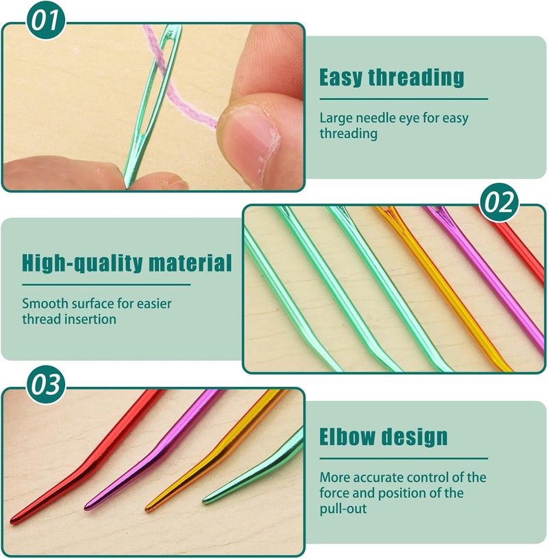 Bupete 42 Pcs Large Eye Blunt Yarn Needles Set, Darning Needles for Yarn, Crochet Needle, Plastic Needles, Tapestry Needles with Curved Darning Needles Knitting Needles for Sewing - Image 5